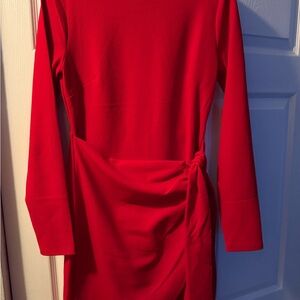 Express Vibrant Red Long Sleeve Dress